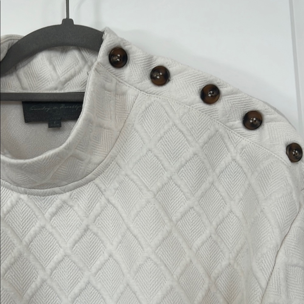 Anthropologie Sunday in Brooklyn Cream Button-Shoulder Quilted Top - Picture 3 of 6